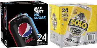Coles Pepsi Max or Solo Soft Drink 24x375mL offer
