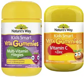 Coles Nature's Way Kids Smart Vita Gummies Multivitamin or Vitamin C + Zinc 60 Pack offer