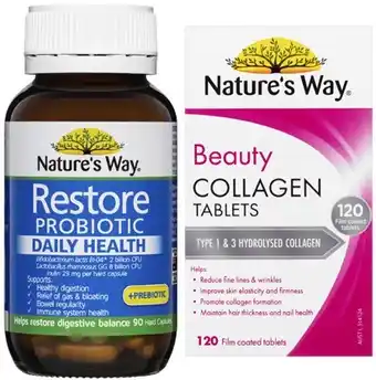 Coles Nature's Way Restore Probiotic Daily Health 90 Pack or Beauty Collagen 120 Pack offer