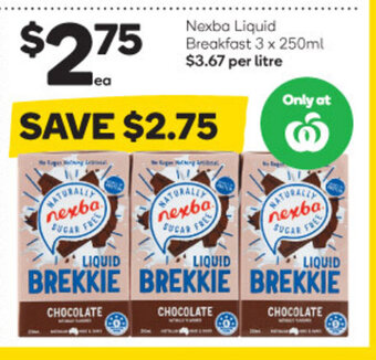 Woolworths Nexba Liquid Breakfast 3 x 250ml offer