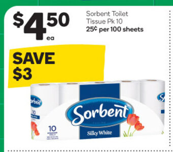 Woolworths Sorbent Toilet Tissue Pk 10 offer
