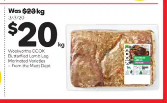 Woolworths Woolsworths Cook Butterflied Lamb Leg Marinated Varieties per kg offer