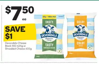 Woolworths Devondale Cheese Block 550-625g or Shredded Cheese 600g offer
