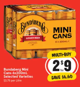 IGA Bundaberg Mini Cans 6x200mL offer