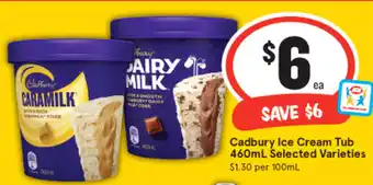 IGA Cadbury Ice Cream Tub 460mL offer
