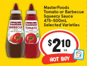 IGA MasterFoods Tomato or Barbecue Squeezy Sauce 475-500mL offer