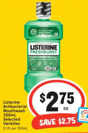 IGA Listerine Antibacterial Mouthwash 250mL offer