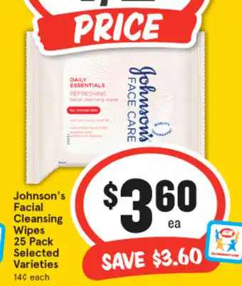 IGA Johnson's Facial Cleansing Wipes 25 Pack offer