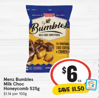 IGA Menz Bumbles Milk Choc Honeycomb 525g offer