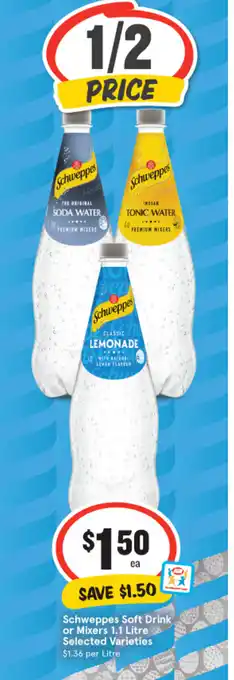 Schweppes Soft Drink or Mixers 1.1 Litre