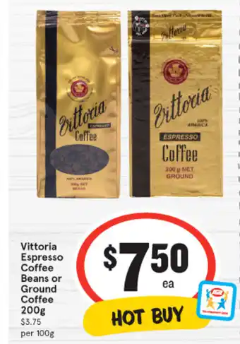 IGA Vittoria Espresso Coffee Beans or Ground Coffee 200g offer
