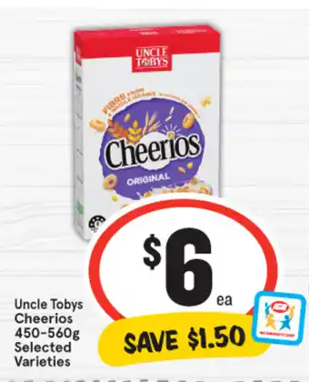 IGA Uncle Tobys Cheerios 450-560g offer