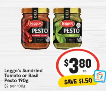 IGA Leggo's Sundried Tomato or Basil Pesto 190g offer