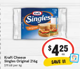 IGA Kraft Cheese Singles Original 216g offer