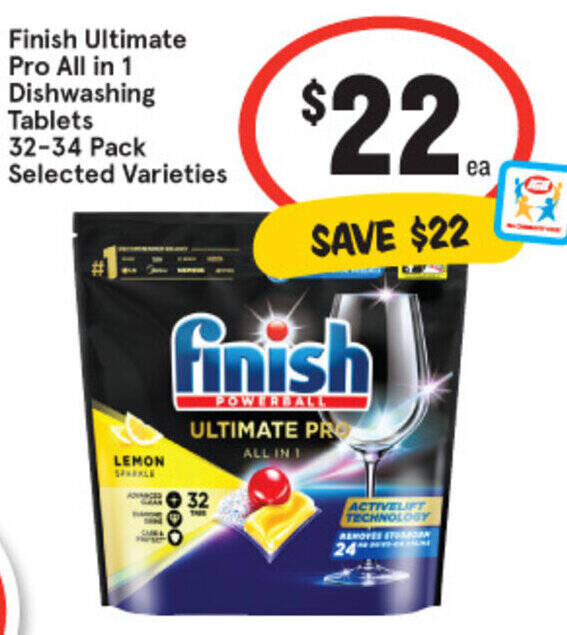 Finish Ultimate Pro All in 1 Dishwashing Tablets 3234 Pack offer at IGA