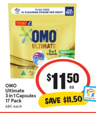 IGA OMO Ultimate 3 in 1 Capsules 17 Pack offer