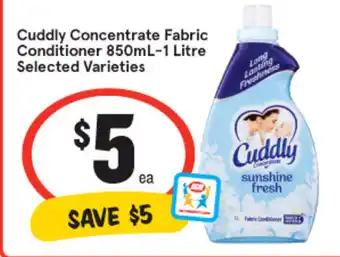 IGA Cuddly Concentrate Fabric Conditioner 850mL-1 Litre offer