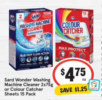 IGA Sard Wonder Washing Machine Cleaner 2x75g or Colour Catcher Sheets 15 Pack offer