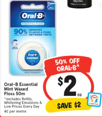 IGA Oral-B Essential Mint Waxed Floss 50m offer