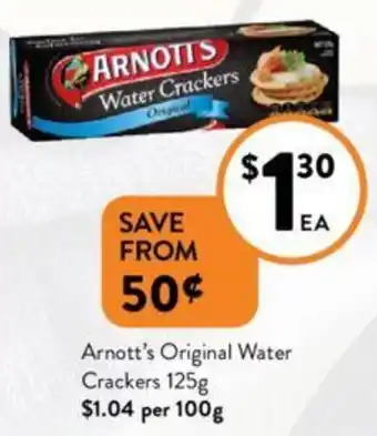 Foodworks Arnott's Original Water Crackers 125g offer