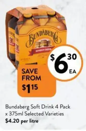 Foodworks Bundaberg Soft Drink 4 Pack x 375ml offer