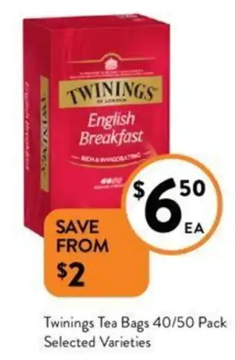 Foodworks Twinings Tea Bags 40/50 Pack offer