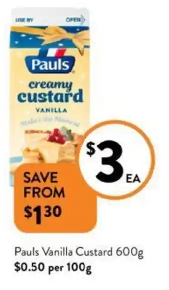 Foodworks Pauls Vanilla Custard 600g offer