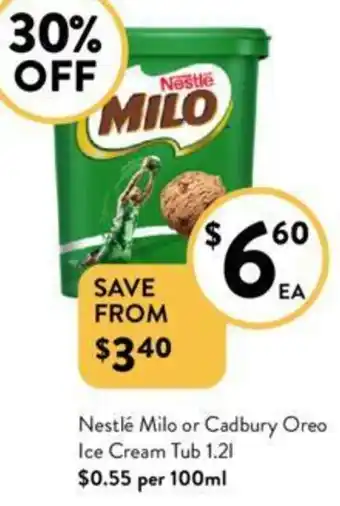 Foodworks Nestlé Milo or Cadbury Oreo Ice Cream Tub 1.21 offer