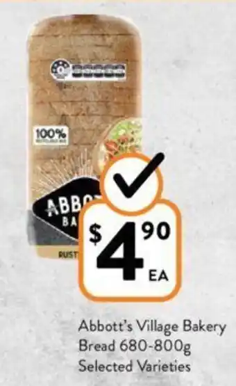 Foodworks Abbott's Village Bakery Bread 680-800g offer