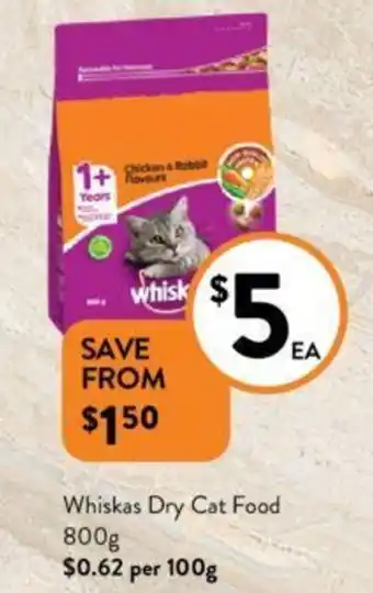 Foodworks Whiskas Dry Cat Food 800g offer