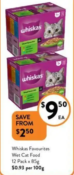 Foodworks Whiskas Favourites Wet Cat Food 12 Pack x 85g offer