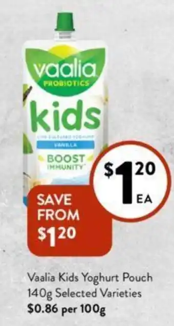Foodworks Vaalia Kids Yoghurt Pouch 140g offer
