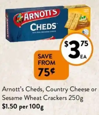 Foodworks Arnott's Cheds, Country Cheese or Sesame Wheat Crackers 250g offer