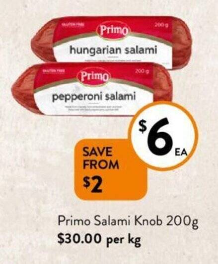 Primo Salami Knob 200g offer at Foodworks