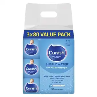 Woolworths Curash Water Wipes Pk 3 x 80 offer