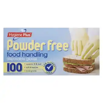 Woolworths Hygiene Plus Latex Gloves Disposable Powderfree One Size Pk 100 offer