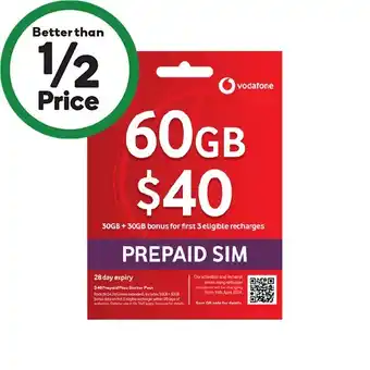 Woolworths Vodafone $40 SIM offer