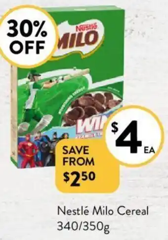 Foodworks Nestlé Milo Cereal 340/350g offer