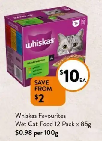 Foodworks Whiskas Favourites Wet Cat Food 12 Pack x 85g offer