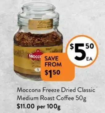 Foodworks Moccona Freeze Dried Classic Medium Roast Coffee 50g offer