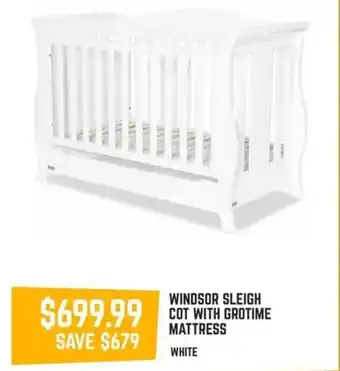 WINDSOR SLEIGH COT WITH GROTIME MATTRESS