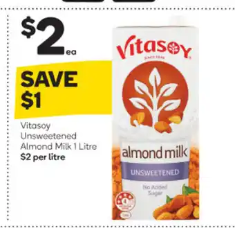 Woolworths Vitasoy Unsweetened Almond Milk 1 Litre offer