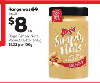 Woolworths Bega Simply Nuts Peanut Butter 650g offer