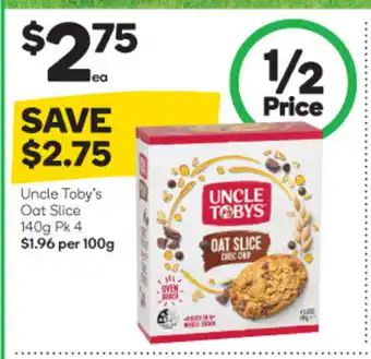 Woolworths Uncle Toby's Oat Slice 140g pk 4 offer