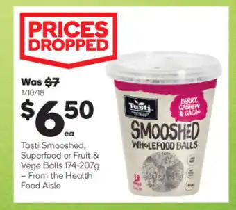Woolworths Tasti Smooshed, Superfood or Fruit & Vege Balls 174-207g offer