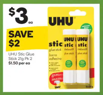 Woolworths UHU Stic Glue Stick 21g Pk 2 offer