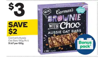 Woolworths Carman's Aussie Oat Bars 180g Pk 6 offer