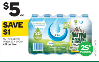 Woolworths Nu Pure Spring Water 20 x 600ml offer