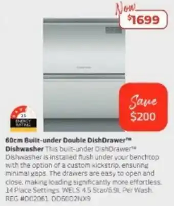 Retravision 60cm Built-under Double Dish Drawer™ Dishwasher offer