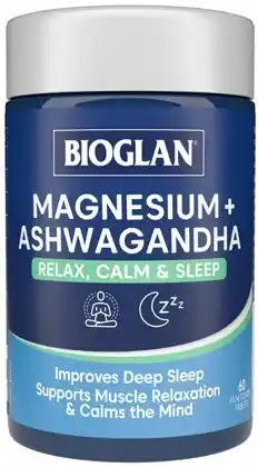 Discount Drug Stores Bioglan Magnesium + Ashwagandha Relax, Calm & Sleep 60 Tablets offer